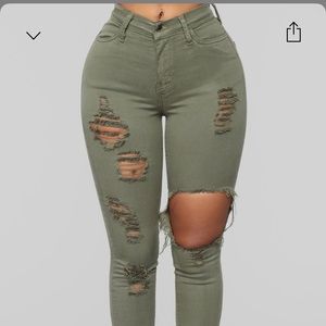 Olive Green Ripped Jeans